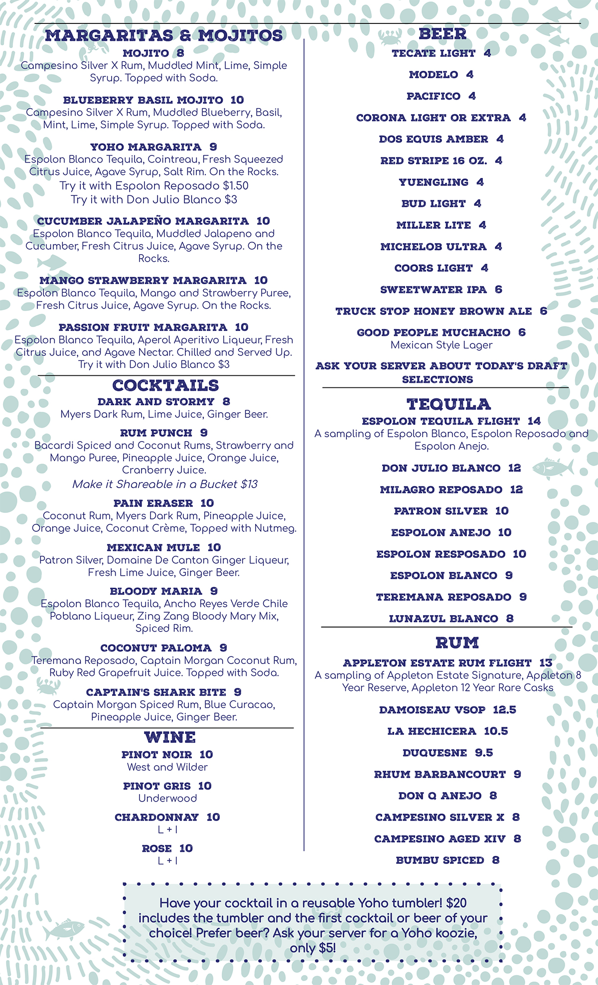 Drinks Menu YoHo Rum & Tacos