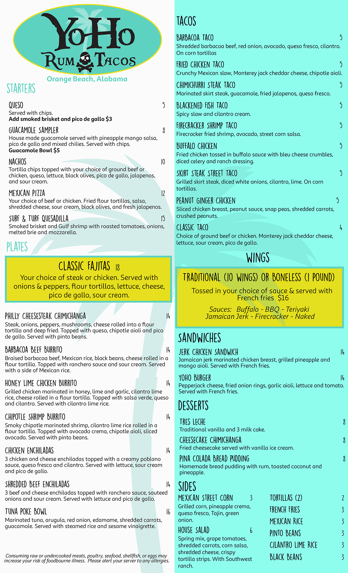 Food Menu YoHo Rum & Tacos