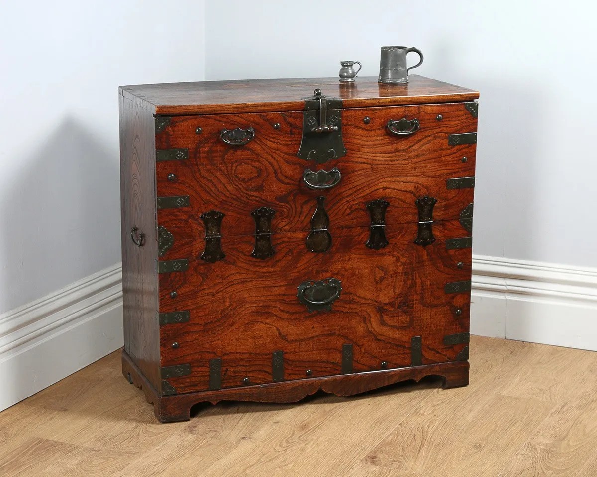 Antique Regency Colonial Elm Campaign Tea Chest (Circa 1820) Yola