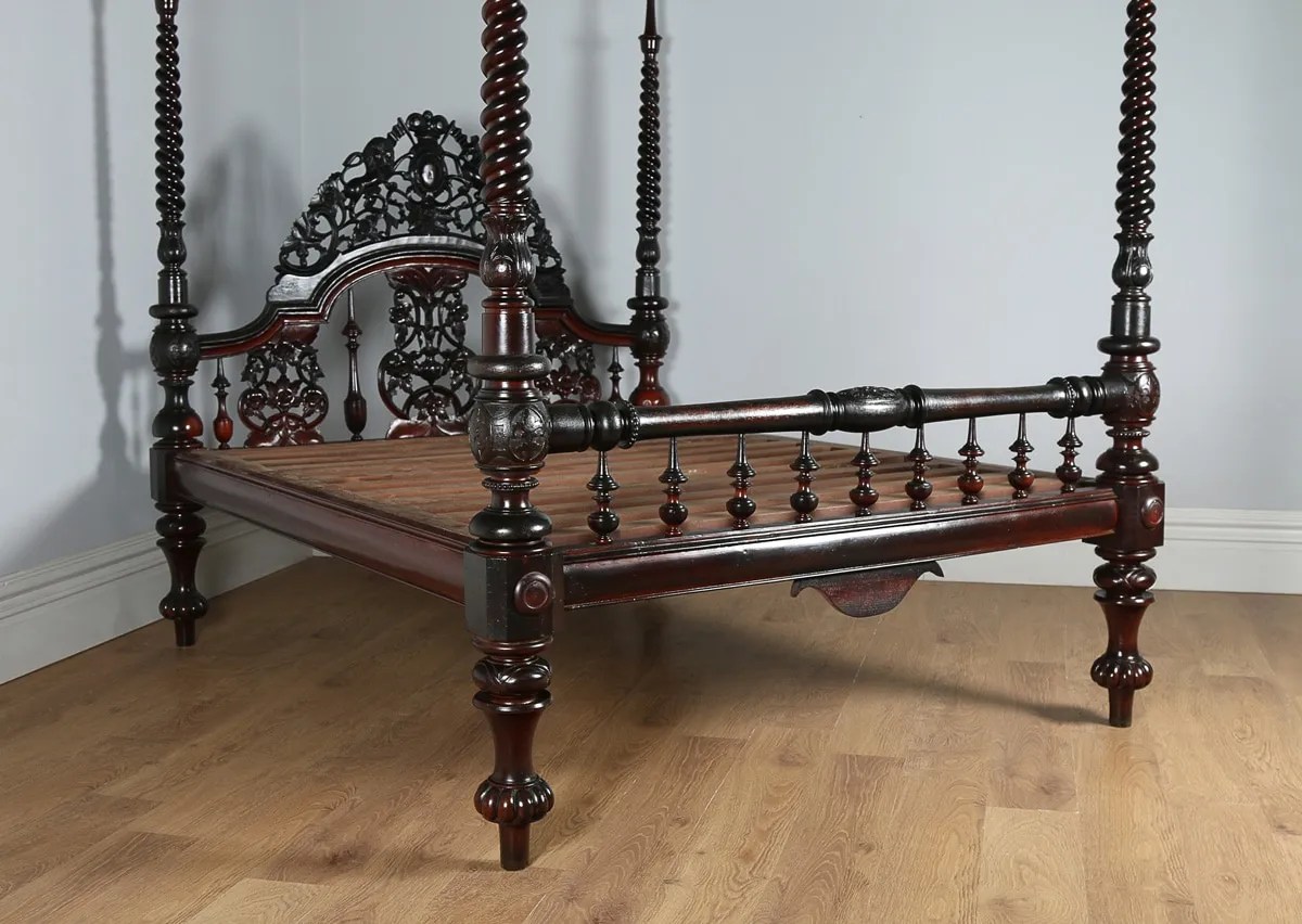 Antique 5ft 8” Colonial Raj Victorian Four Poster Bed (Circa 1880) Antique Furniture & Four