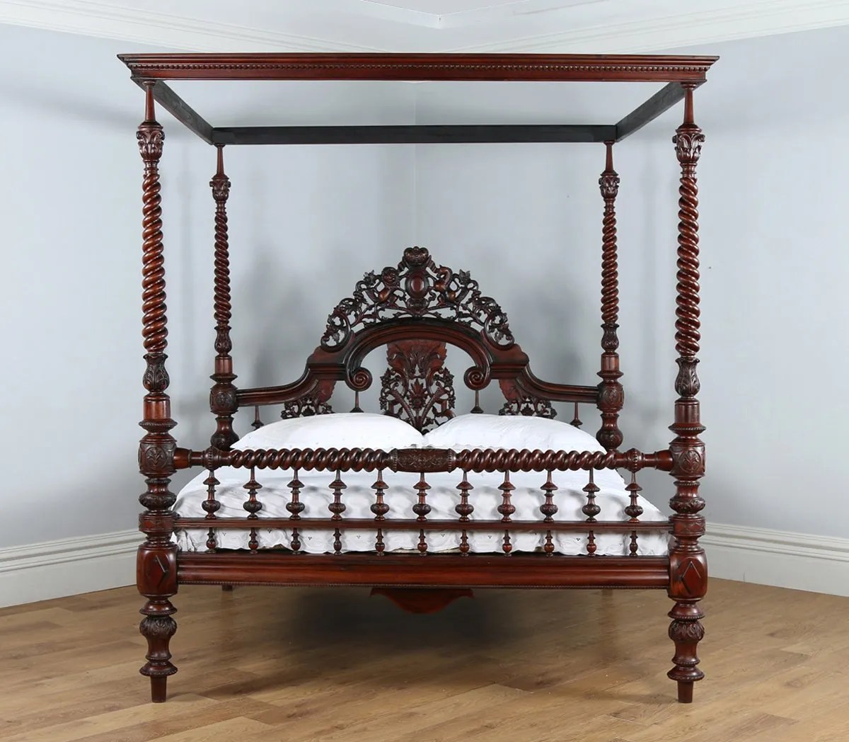 Antique 6ft 6” Victorian Anglo Indian Colonial Raj Super King Four Poster Bed (Circa 1860