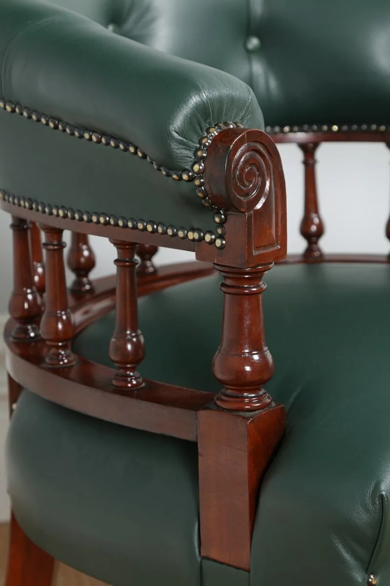 Antique Victorian Mahogany Green Leather Office Desk Chair (Circa 1890