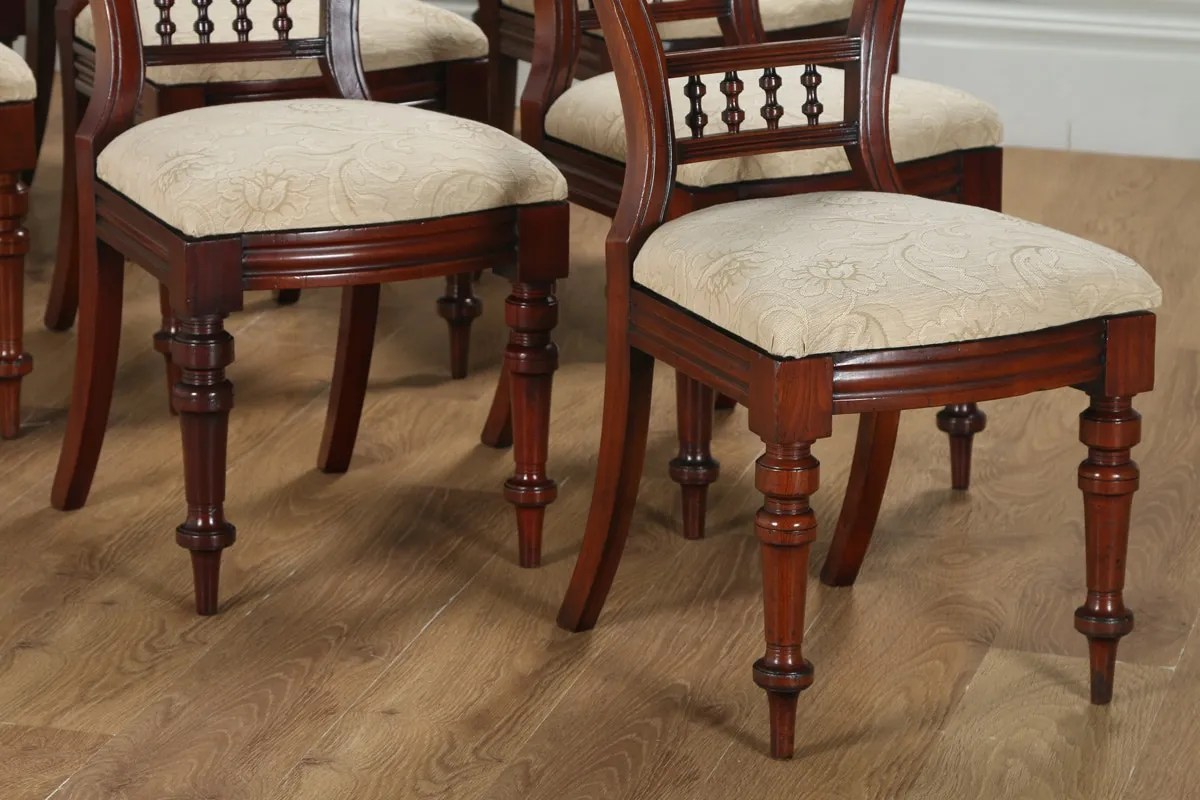 Antique Victorian Set of 10 Mahogany Upholstered Dining Chairs by J.B.C