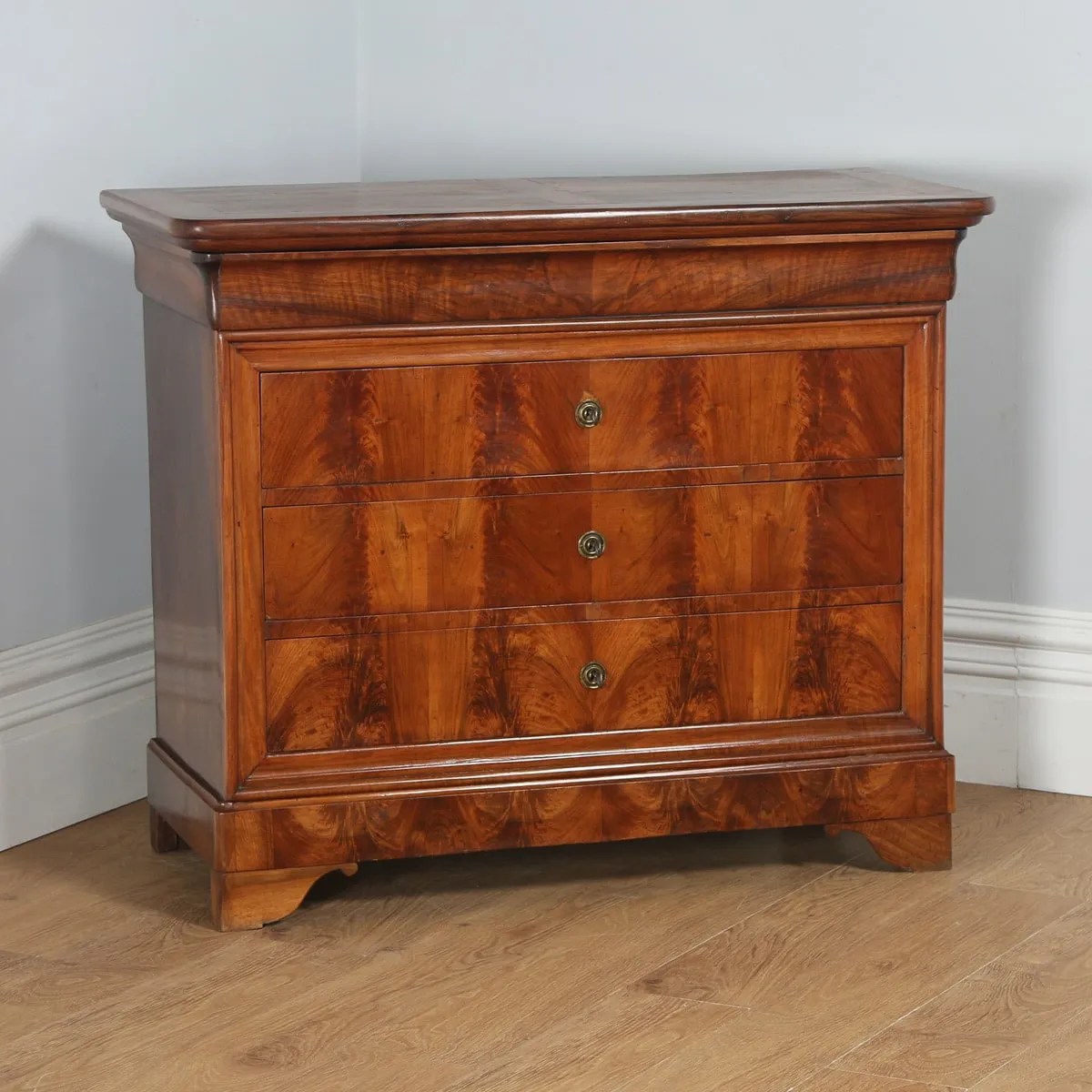 Antique French Louis Philippe Flame Mahogany & Walnut Chest of Drawers