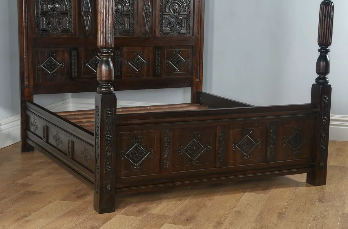 Reproduction Tudor Style Super King Oak Full Tester Four Poster Bed