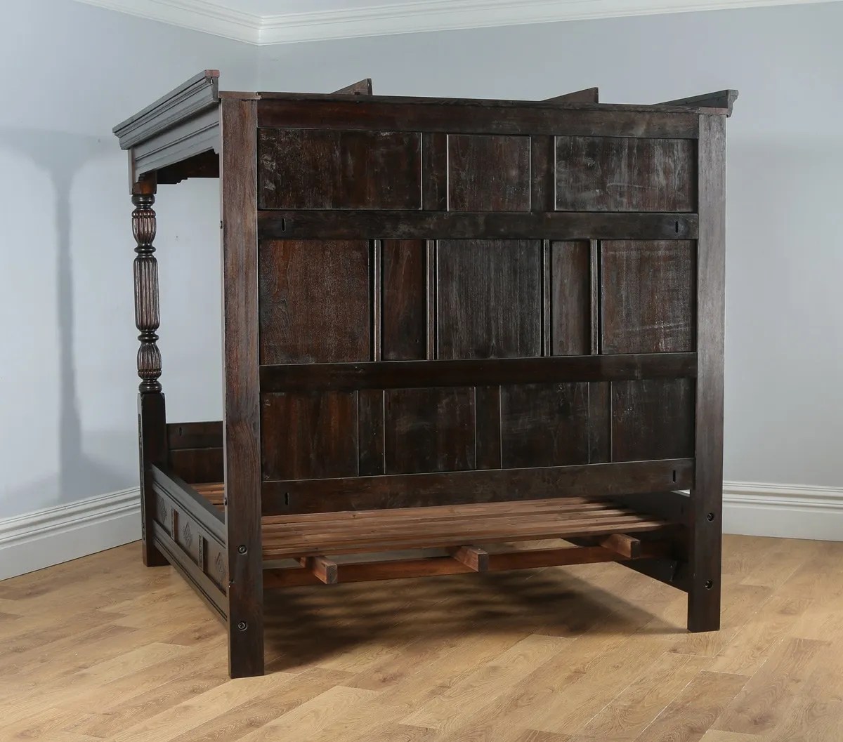 Tudor Style Carved Super King Oak Full Tester Four Poster Bed (6ft Wide