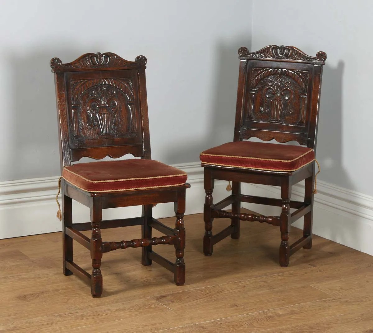 Antique English Pair of 17th Century Style Oak Wainscot Hall / Side