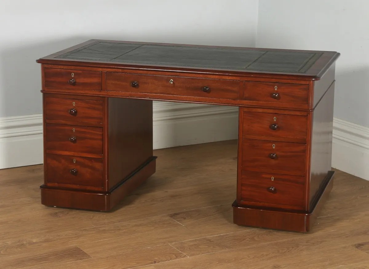 Antique English Victorian Mahogany & Leather 4ft 6” Pedestal Office