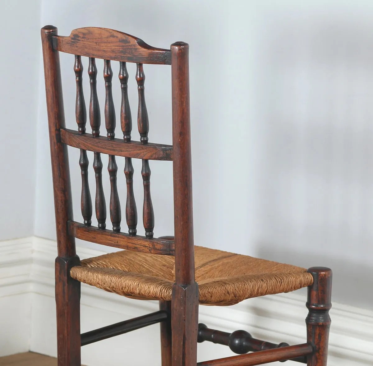 Antique Set of Six Ash & Elm Spindle Back Farmhouse Kitchen