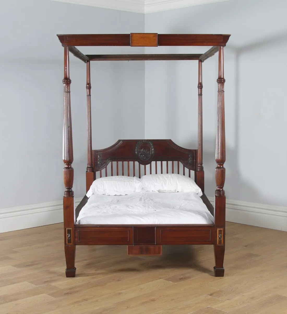 Antique 4ft 6” English Regency Mahogany Double Four Poster Bed