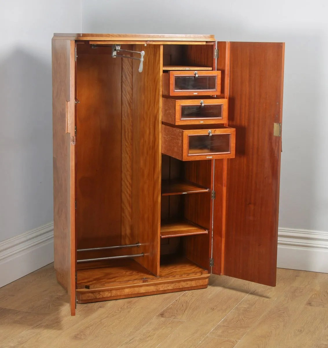 Antique Art Deco Burr Maple, Satinwood & Walnut Two Door Compactum