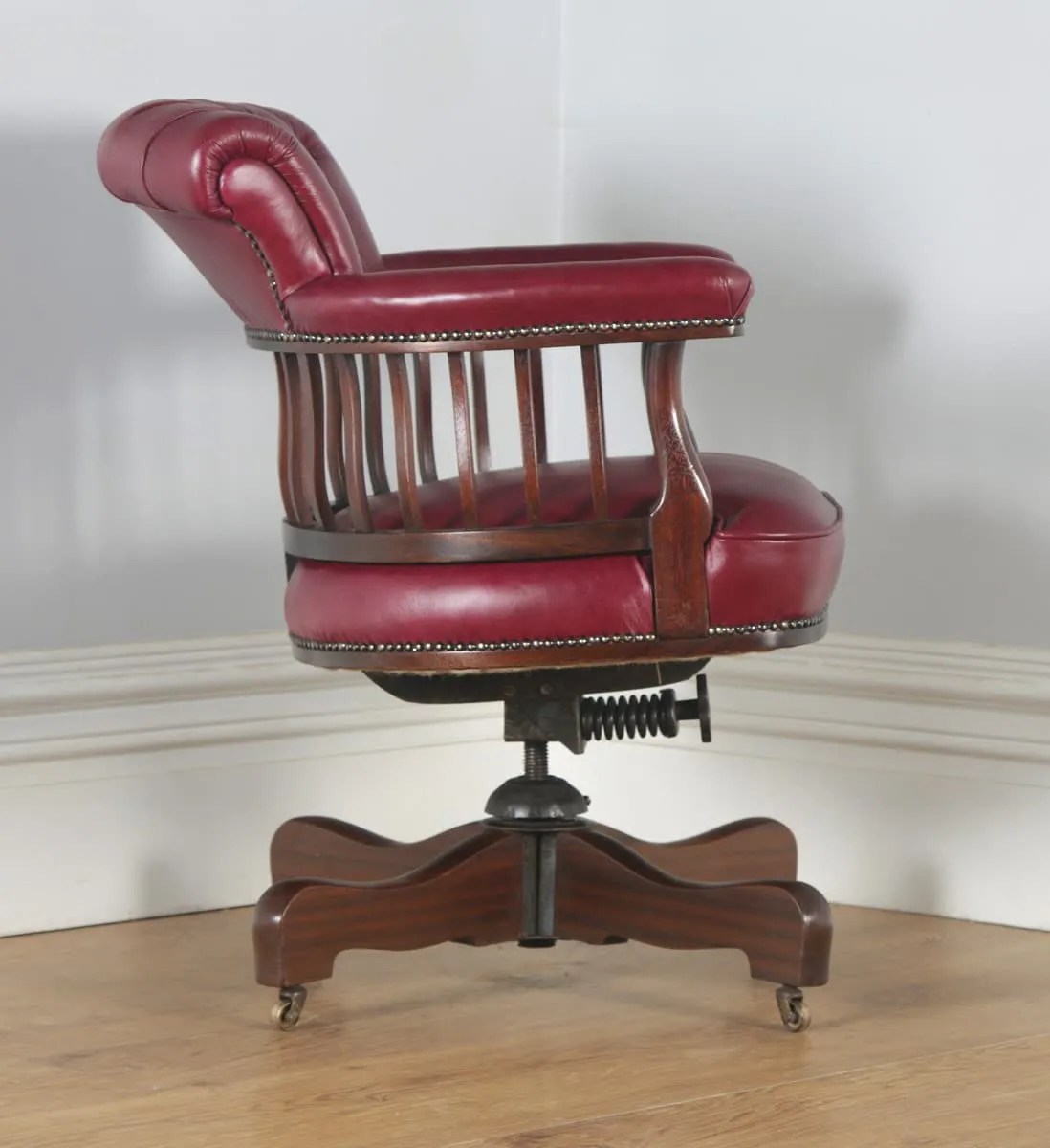 Red Leather Swivel Chair Office Edwardian English Yola Gray Antiques