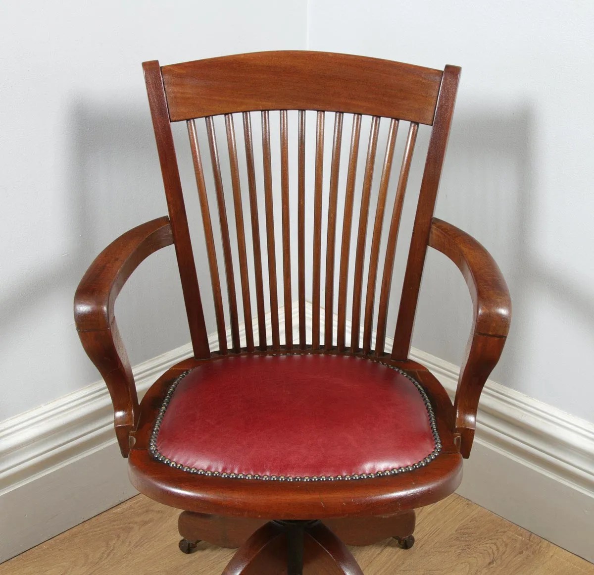 Antique Edwardian Mahogany Revolving Office Desk Arm Chair by J. W