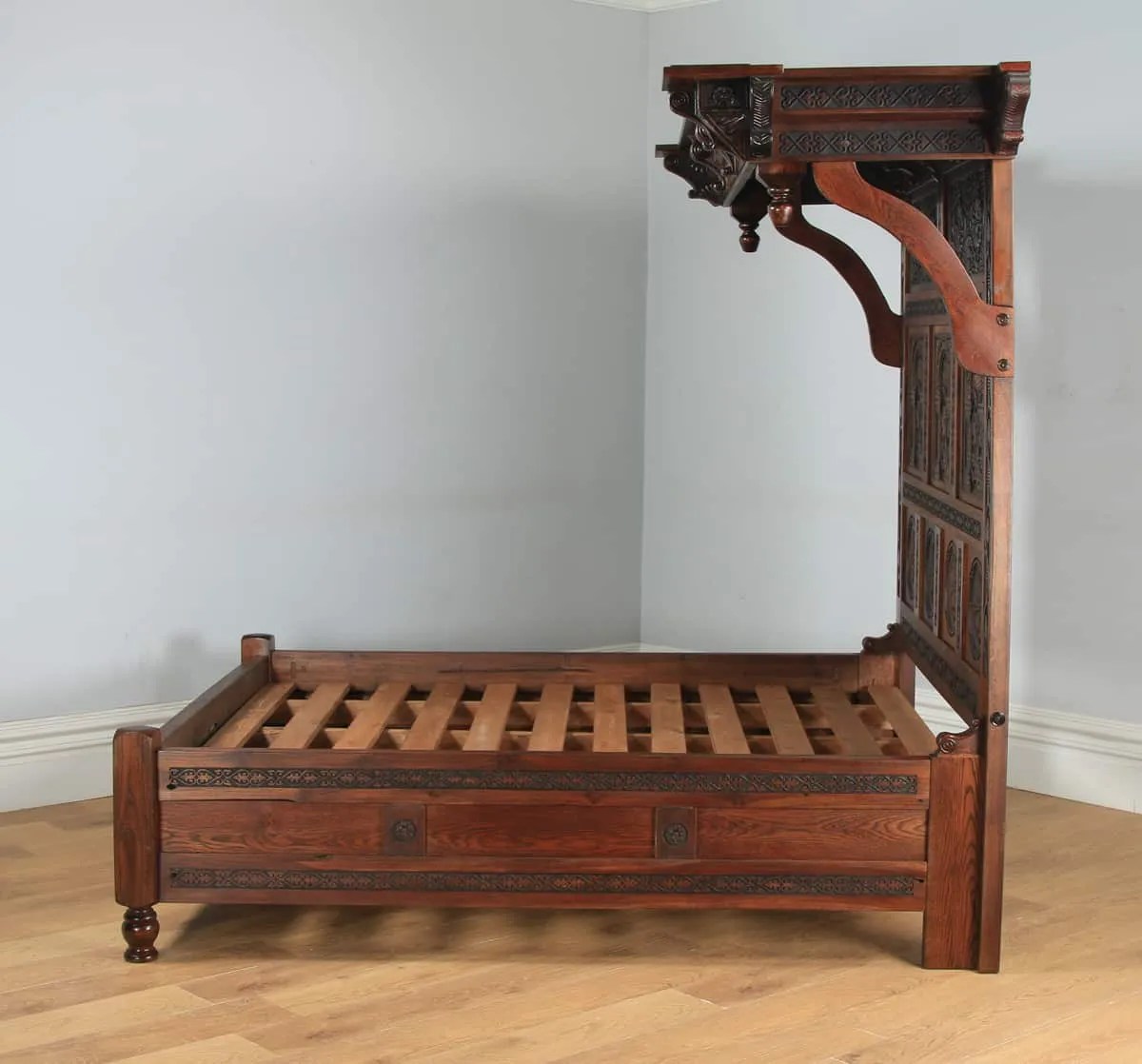 Half Tester Bed Tudor Style Super King Size 5ft Oak Yola Gray Antiques