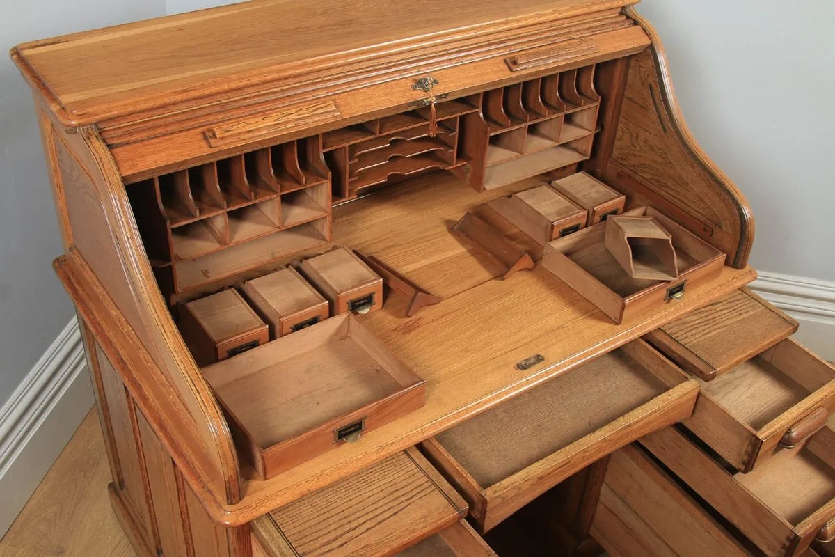 Lebus Roll Top Desk Oak Edwardian English Office Yola Gray Antiques
