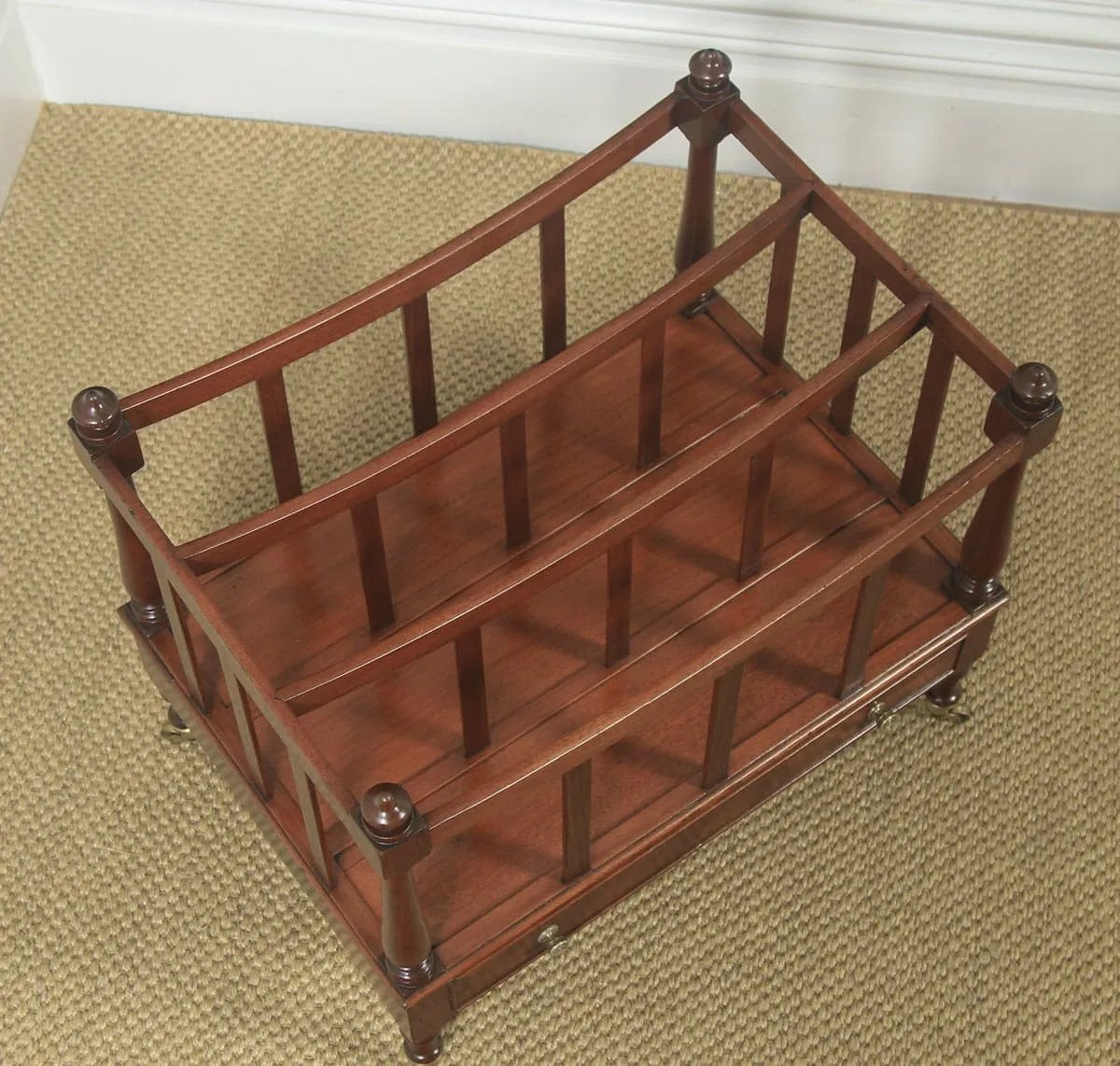 Canterbury Magazine Rack English Solid Mahogany Yola Gray Antiques