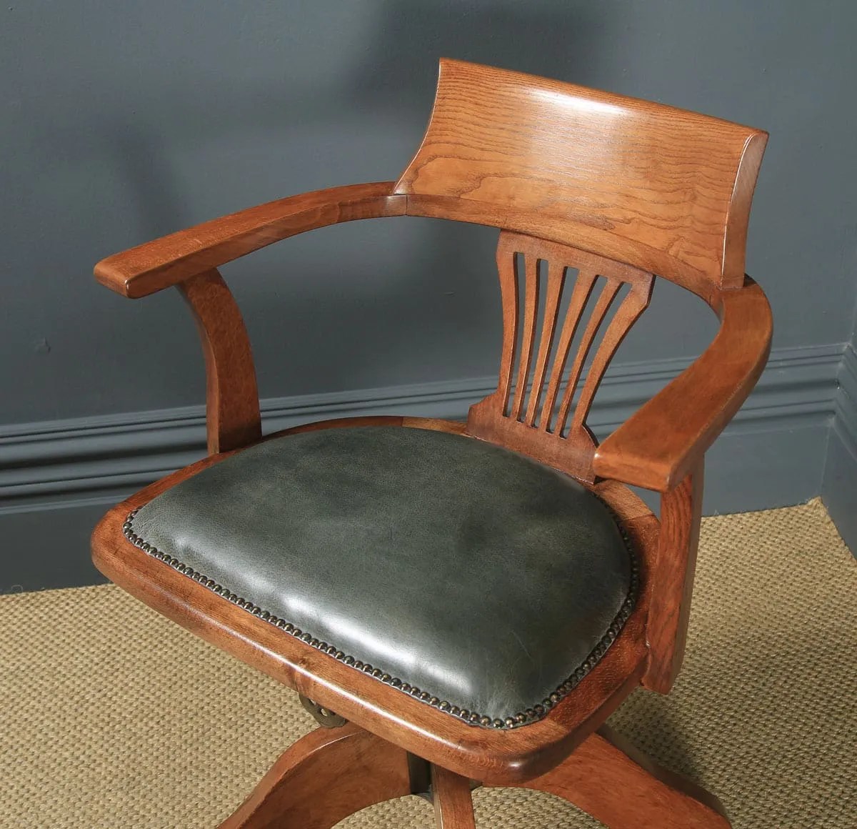 Oak Office Chair Edwardian Leather Desk Seat Yola Gray Antiques
