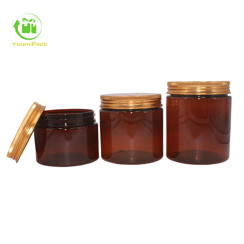 amber PET jars with aluminum lid