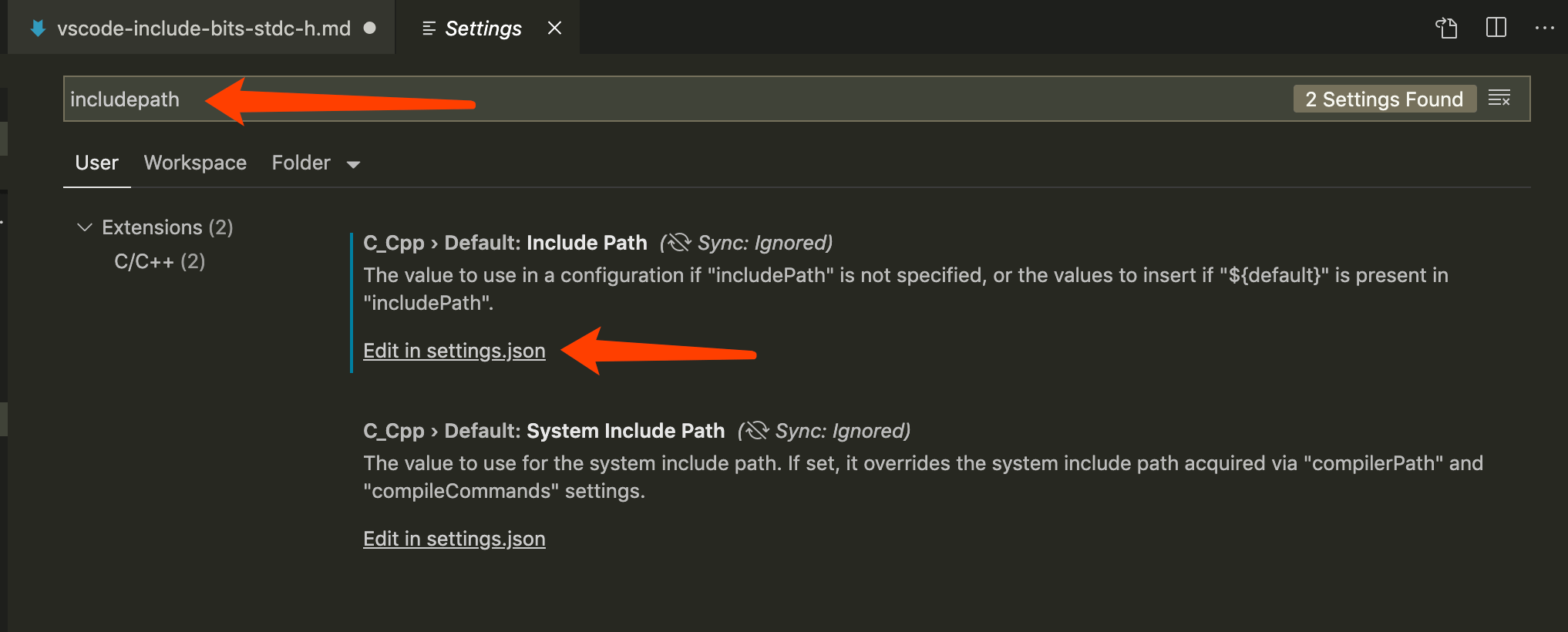 vscode include 万能头文件 bits/stdc++.h YoungForest's blog