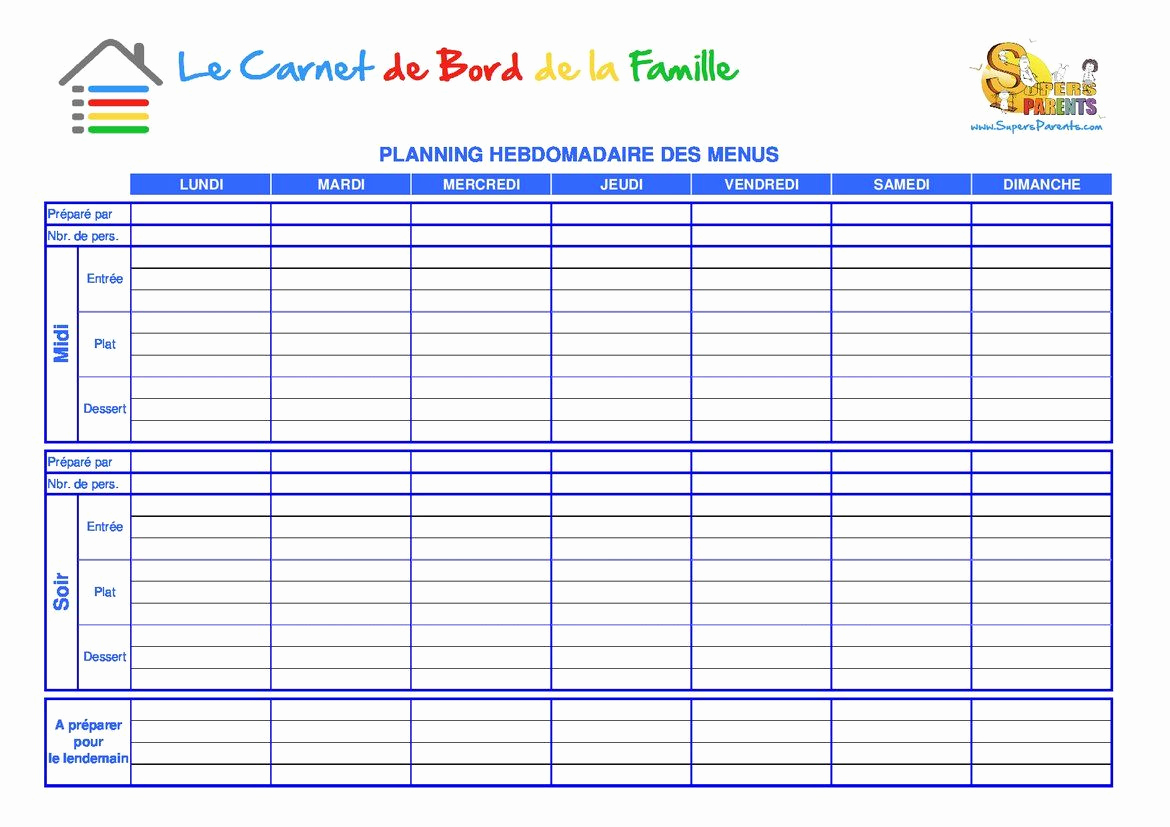 5 ou 7 jours, période au choix, couleurs personnalisables. Tableau de planning a imprimer - young planneur