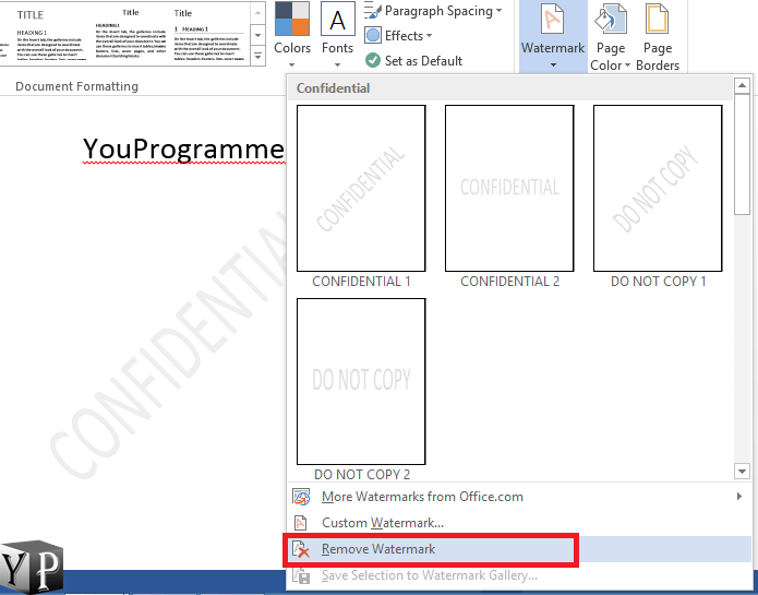 How To Remove Watermark From Word Document YouProgrammer