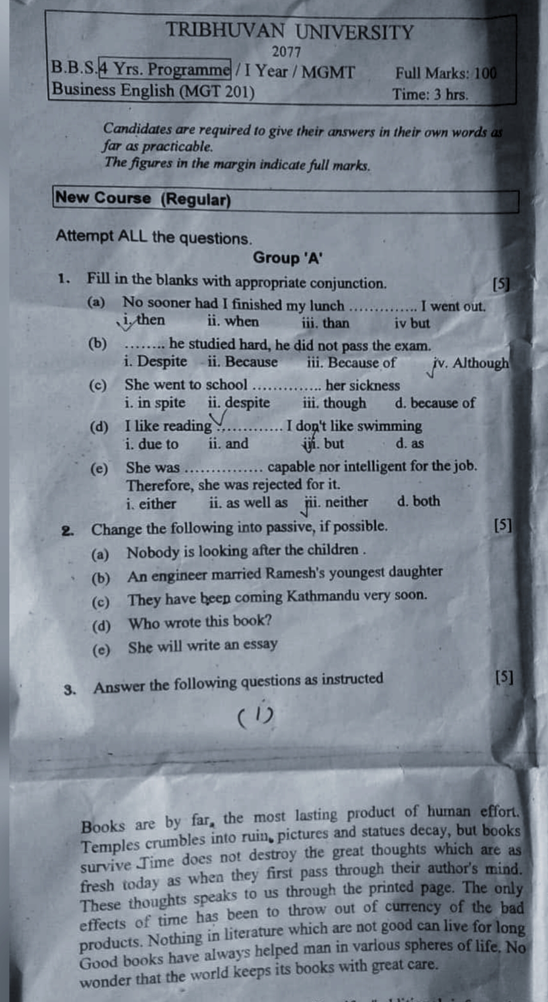 BBS First Year English Question Paper TU 2078 Your All Notes