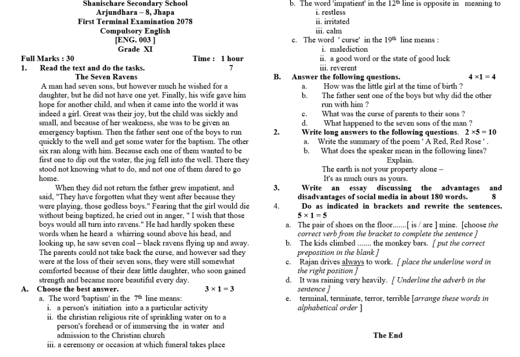 Compulsory English Question Collection/Class 11 Your All Notes