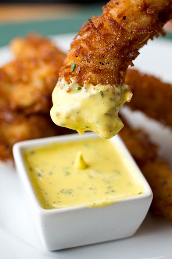 Coconut Crunch Chicken Strips with Creamy HoneyMango Dipping Sauce