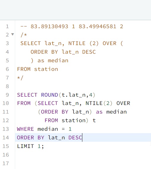 Hackerrank SQL Aggregation Weather Observation Station 20