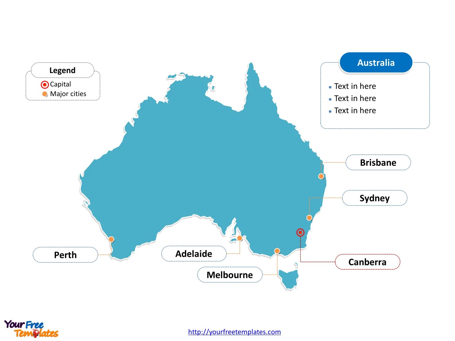 Labeled Map of Australia with States, Capital, Cities.