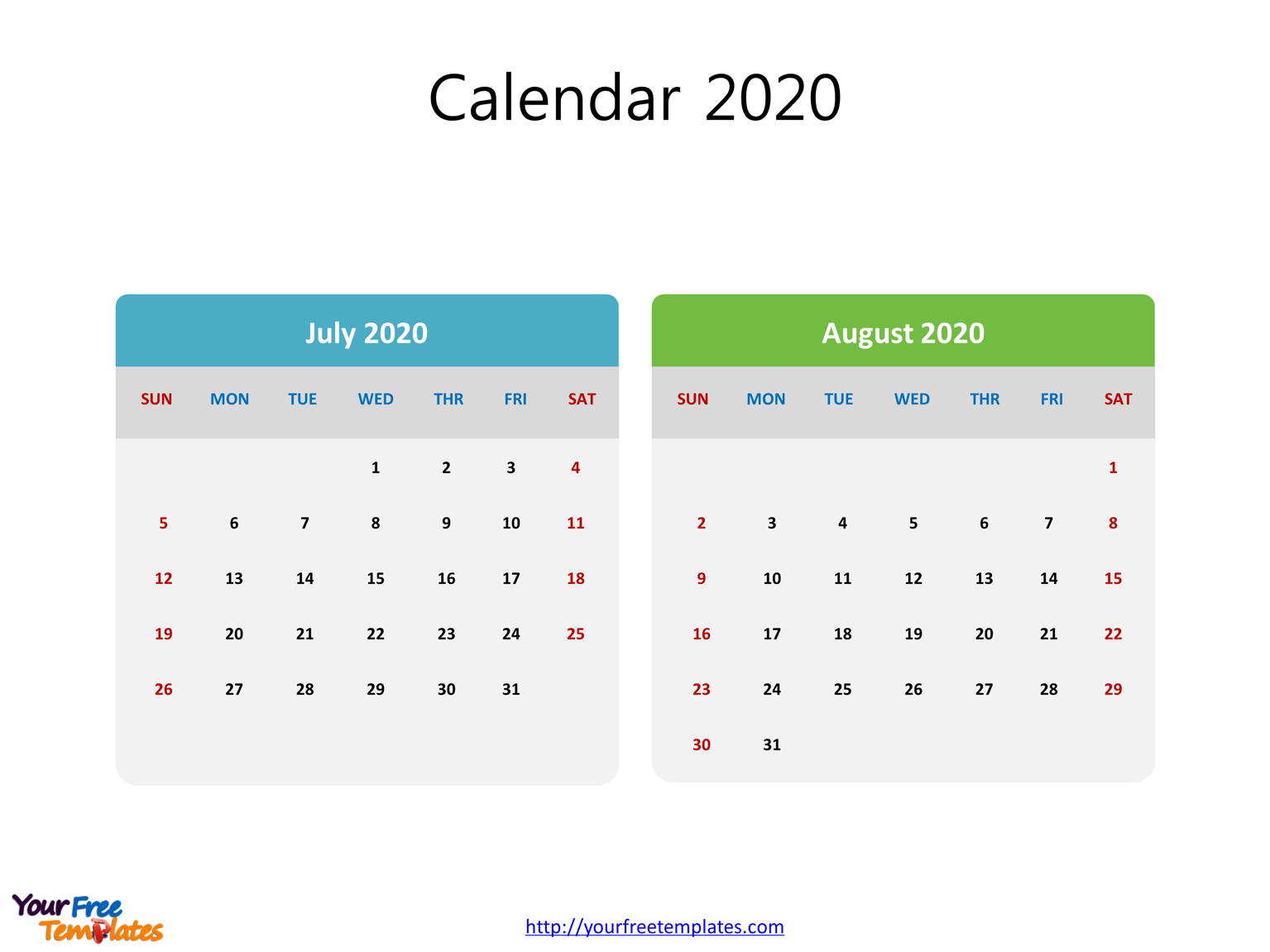 Printable 2020 calendar monthly template - Free PowerPoint Template