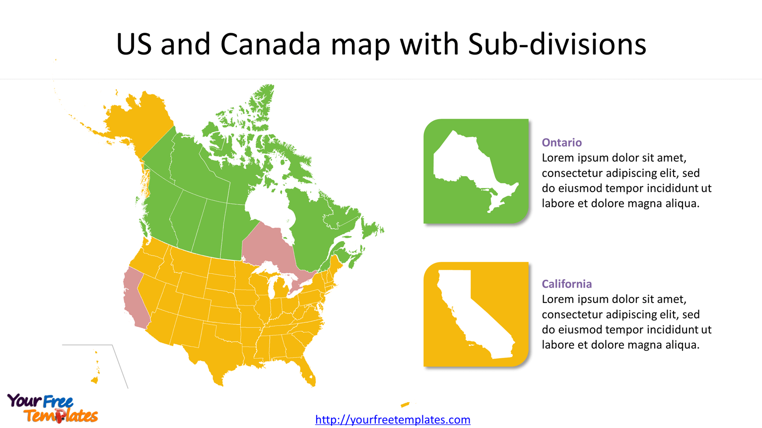 Us And Canada On Map Us And Canada Map Template - Free Powerpoint Template