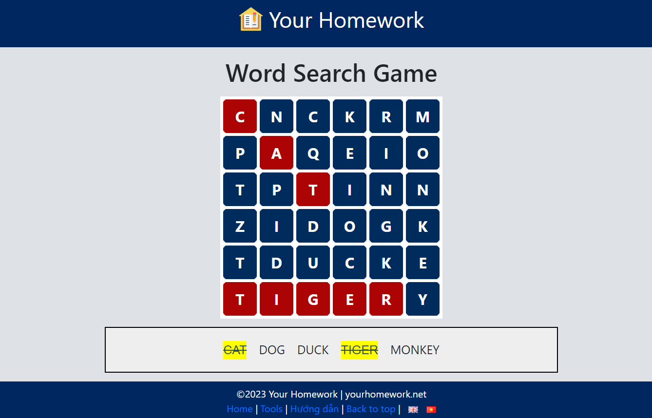 Word Search Game Vocabulary