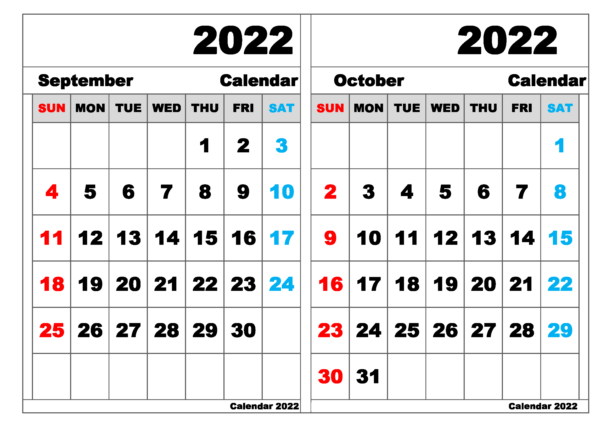 Free Printable September and October 2022 Calendar [PDF]