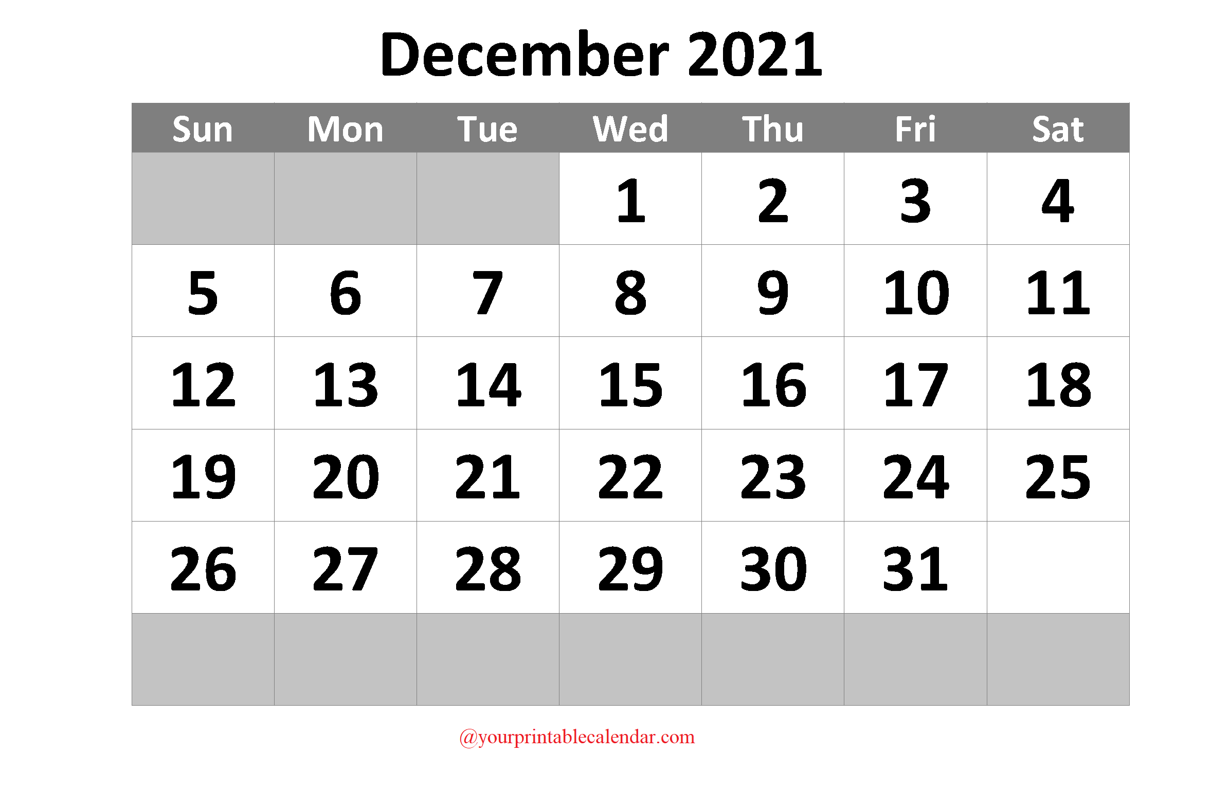 December 2021 Calendar Your Printable Calendar