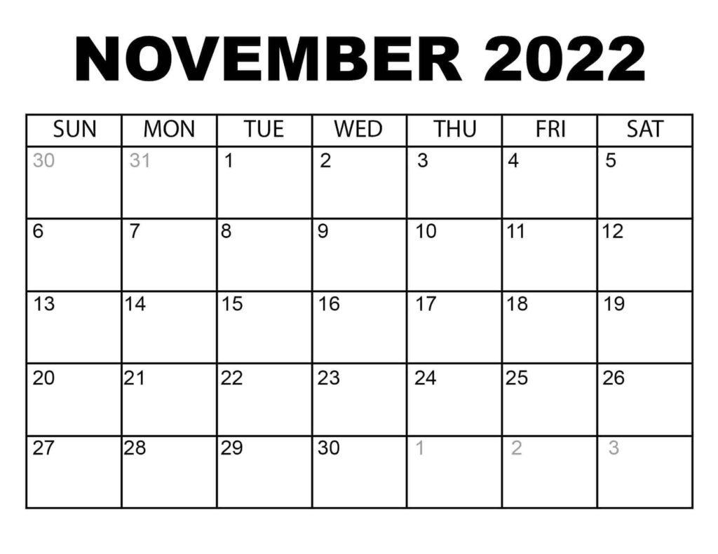 Nov 2022 Calendar Printable Free Printable November 2022 Calendars - Wiki Calendar