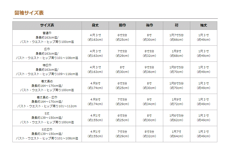 サイズの選び方｜着物レンタル・貸衣裳のユアスタイル