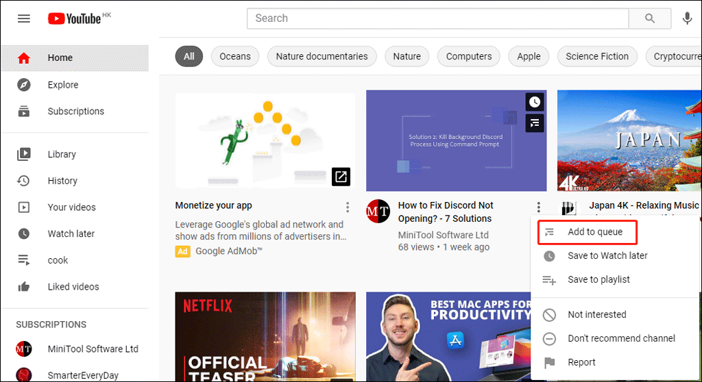 How to Use YouTube Queue on the YouTube site? MiniTool