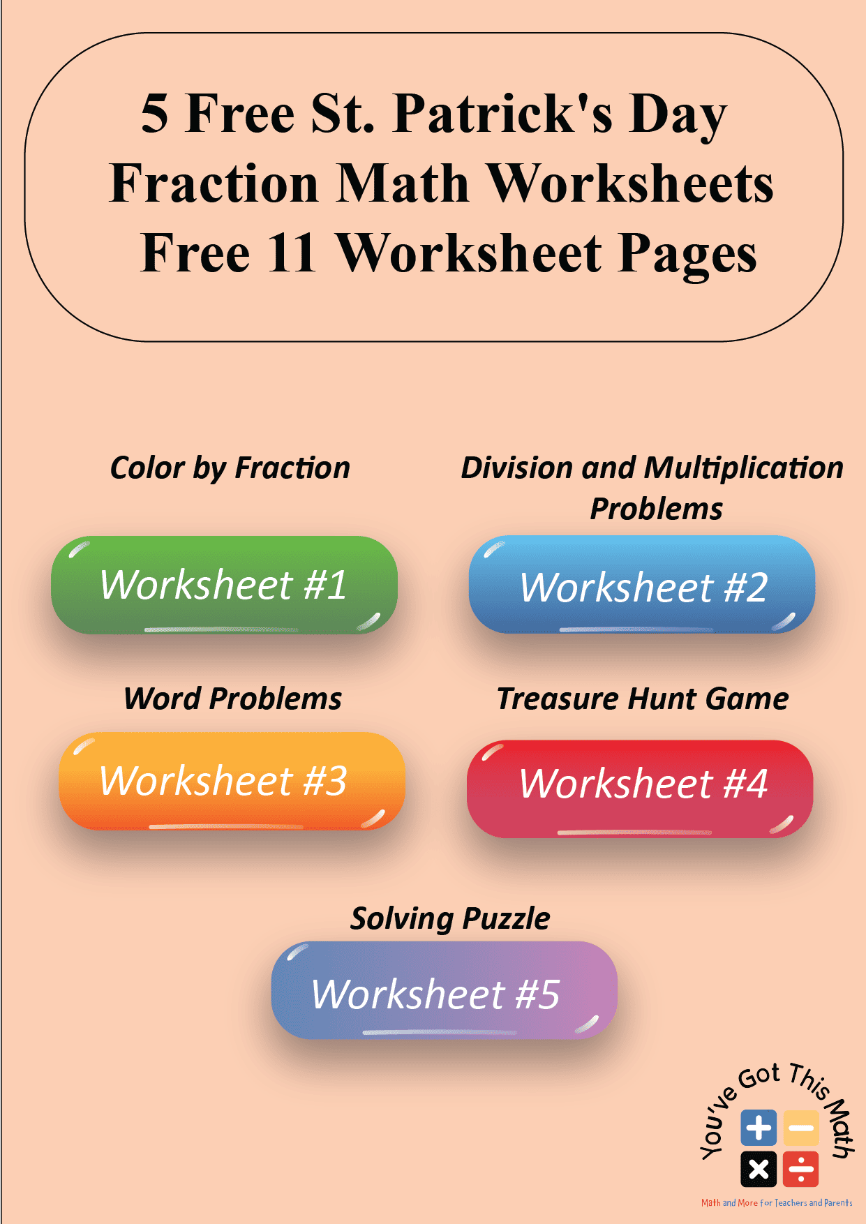 St. Patrick's Day Fraction Math 5 Free Worksheets