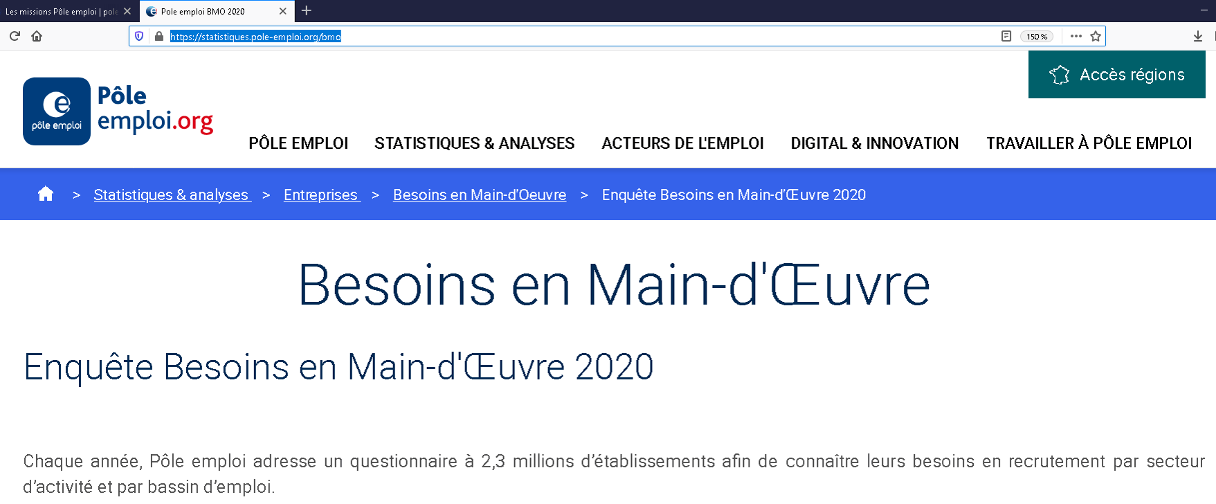 Besoins en Maind'Œuvre BMO le requêteur statistique de recrutement