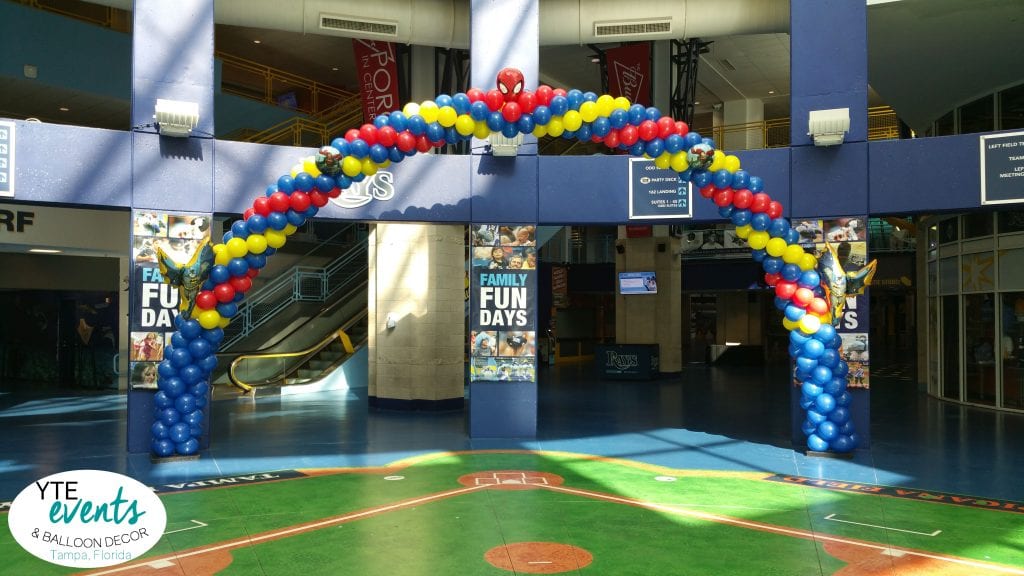 Superherothemedballoonarch YTEevents