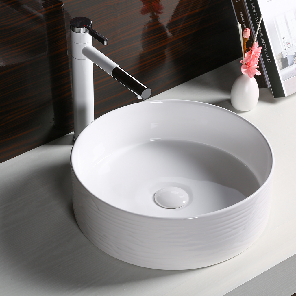Infinitybathroom 400mm Round Gloss White Ceramic Wash Basin Above