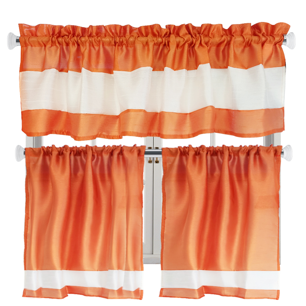 Home Plus 3PC Faux Silk Two Tone Kitchen Curtain Set Solomon Yufe and