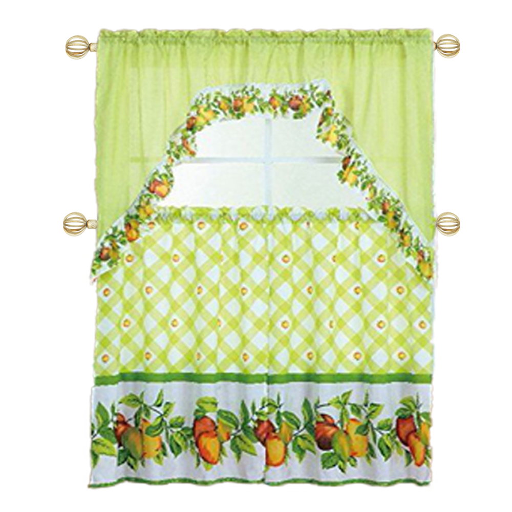 Home Trend 3PC Printed Kitchen Curtain Fruit Solomon Yufe and