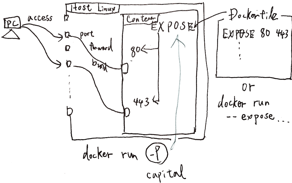 Docker ホストOSーコンテナ間のポートフォワーディング