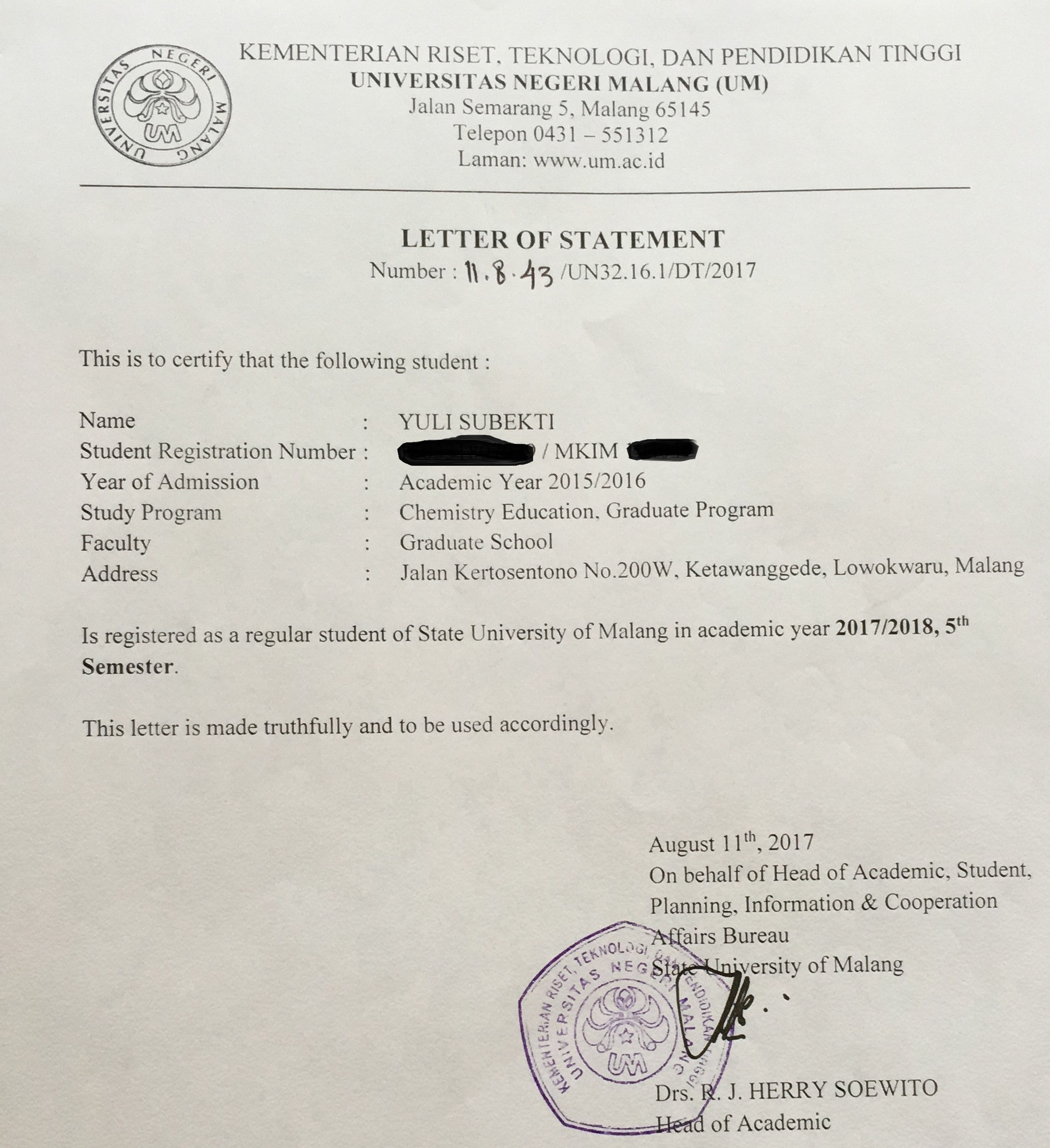 Surat Keterangan Mahasiswa Aktif Dalam Bahasa Inggris - Kumpulan Surat Penting