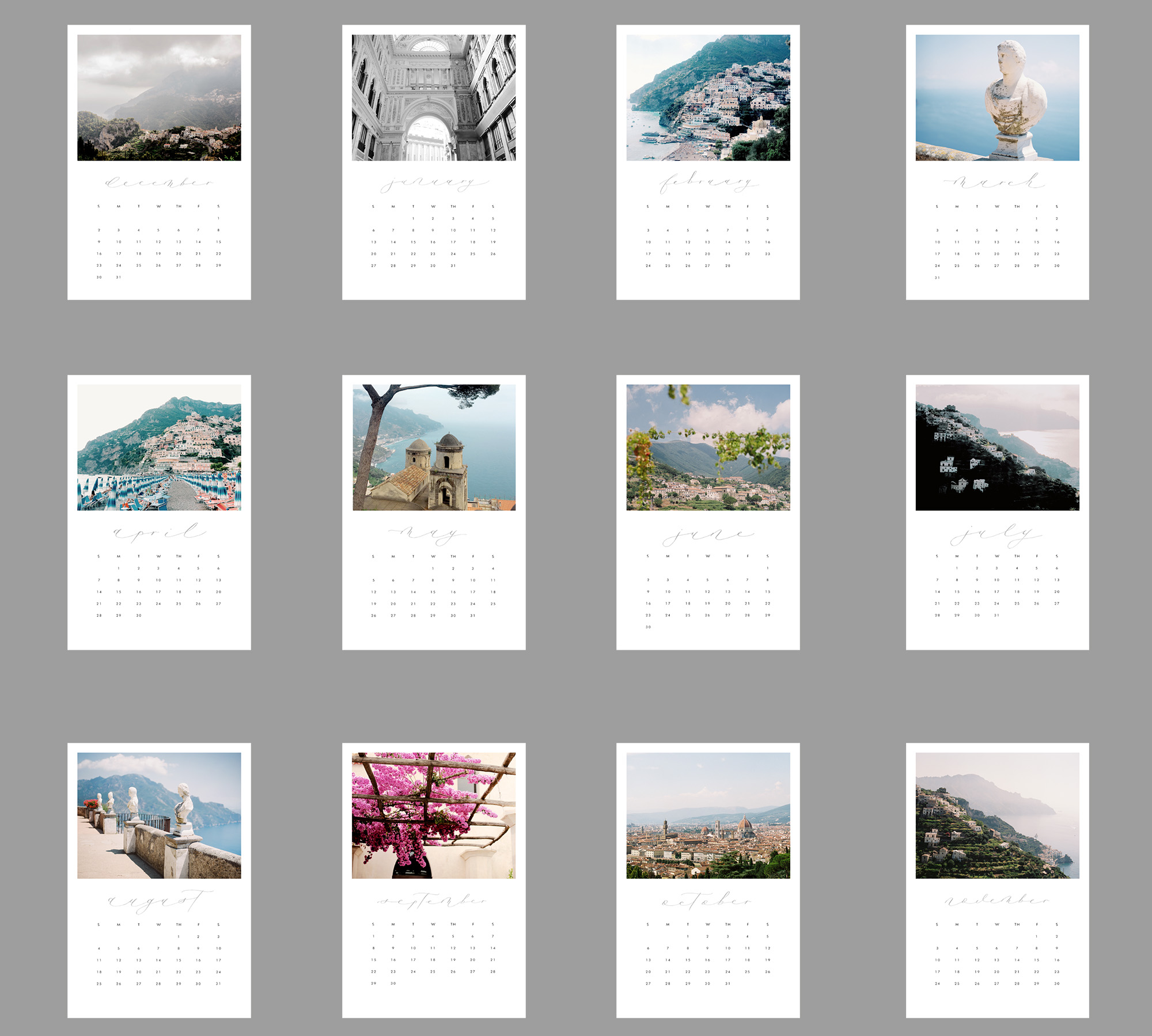 Desk calendar, 2019 Desk Calendar, Italy wall calendar. Gift calendar.