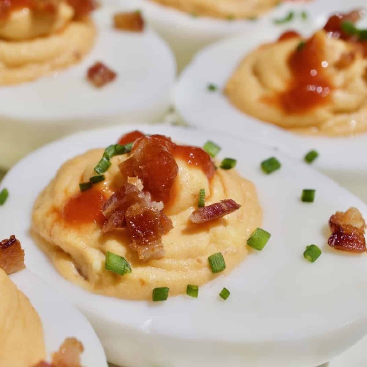 Sriracha Bacon Deviled Eggs Yummy Noises