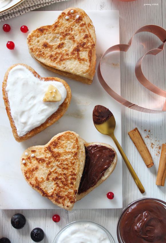 Cuori french toast ripieni di crema di nocciole senza uova yummyo'clock