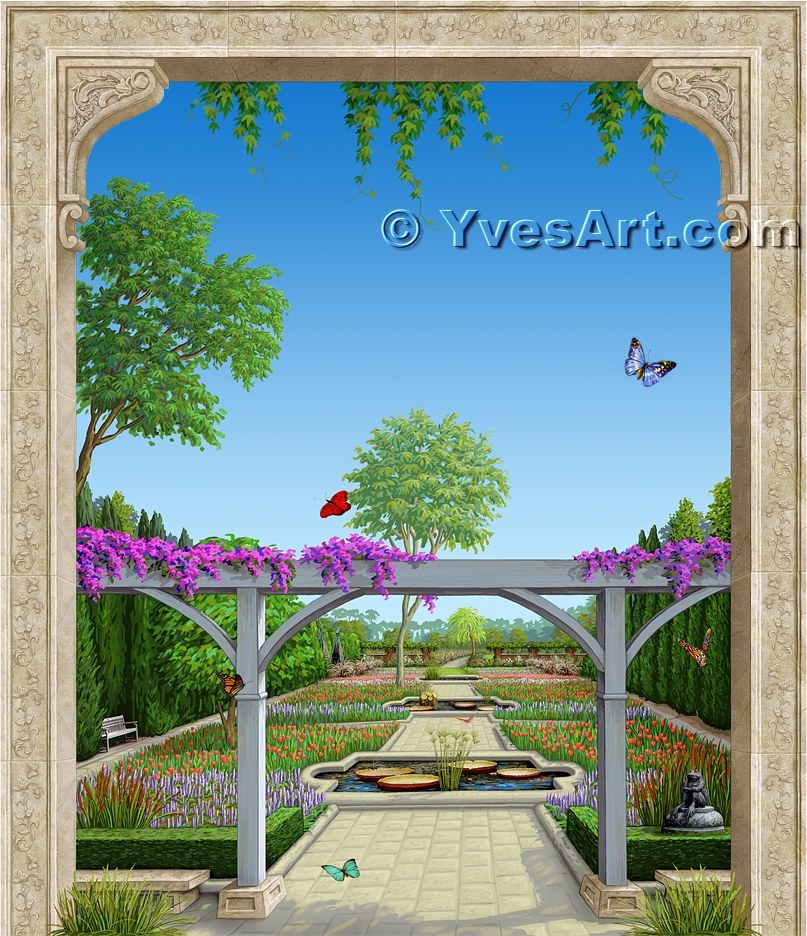 Trompe L'Oeil, Garden Mural by Yves Lanthier.